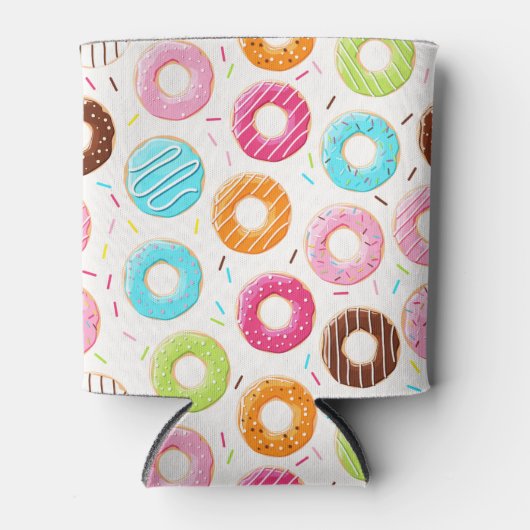 Lebhafte, farbenfrohe Donuts Sprinklermuster Dosenkühler (Vorderseite)