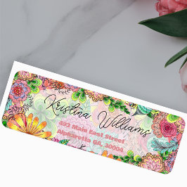 Lebhafte farbenfrohe Doodle Florals Rücksendeadres