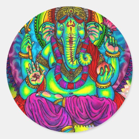 Lebhafte farbenfrohe Ganesh-Malerei Runder Aufkleber (Vorderseite)