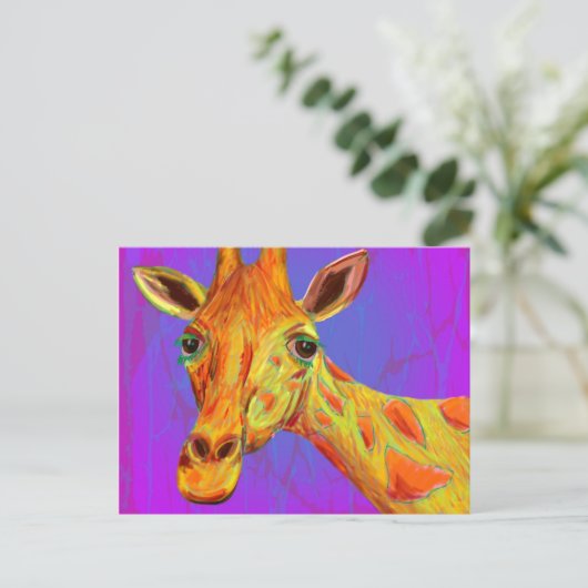 Lebhafte farbenfrohe Giraffe in Orange und Gelb Postkarte (Stehend Vorderseite)