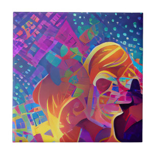 Lebhafte, farbenfrohe, lila-gelbe Fuchsie Fliese