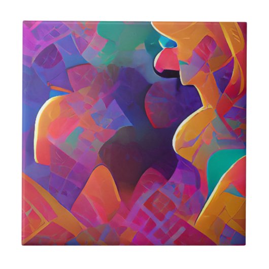 Lebhafte, farbenfrohe, lila-gelbe Fuchsie Fliese (Vorderseite)