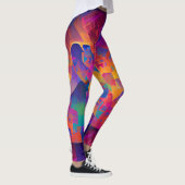Lebhafte, farbenfrohe, lila-gelbe Fuchsie Leggings (Rechts)