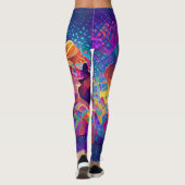 Lebhafte, farbenfrohe, lila-gelbe Fuchsie Leggings (Rückseite)