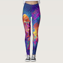 Lebhafte, farbenfrohe, lila-gelbe Fuchsie Leggings