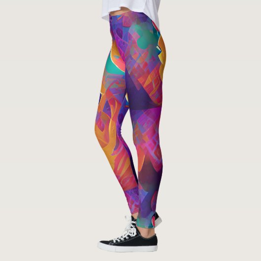 Lebhafte, farbenfrohe, lila-gelbe Fuchsie Leggings (Links)