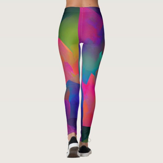 Lebhafte, farbenfrohe, lila-gelbe Fuchsie Leggings (Rückseite)