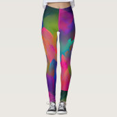 Lebhafte, farbenfrohe, lila-gelbe Fuchsie Leggings (Vorderseite)