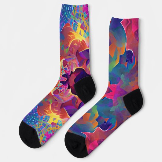 Lebhafte, farbenfrohe, lila-gelbe Fuchsie Socken (Linkes Detail)