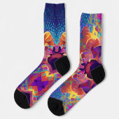 Lebhafte, farbenfrohe, lila-gelbe Fuchsie Socken (Linkes Detail)