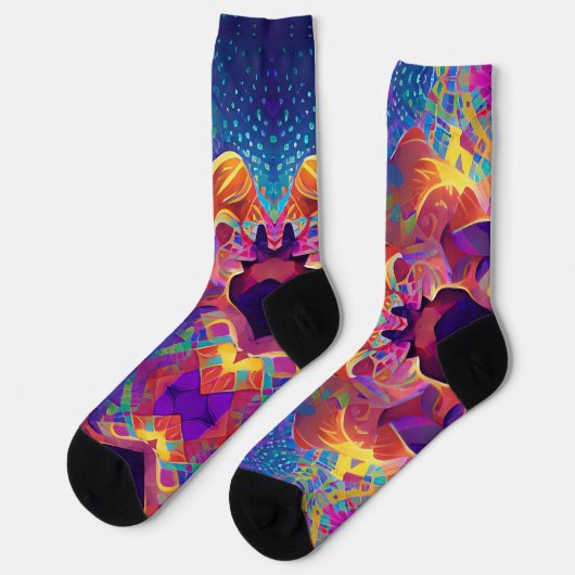 Lebhafte, farbenfrohe, lila-gelbe Fuchsie Socken (Linkes Detail)