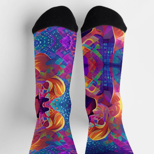 Lebhafte, farbenfrohe, lila-gelbe Fuchsie Socken (Oben)