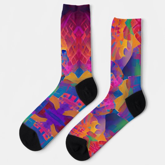 Lebhafte, farbenfrohe, lila-gelbe Fuchsie Socken (Linkes Detail)