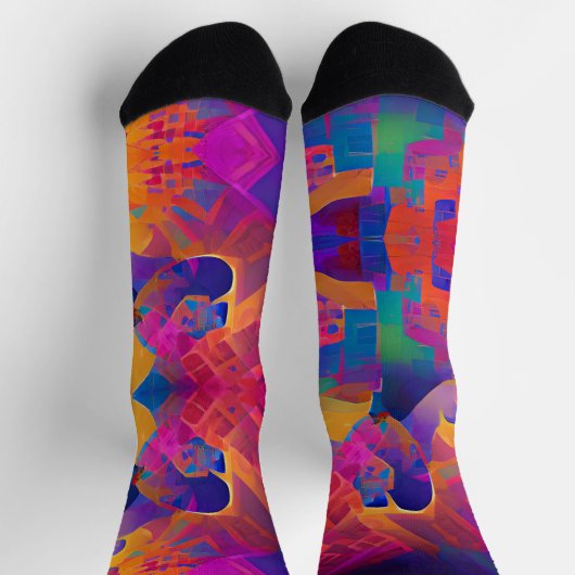 Lebhafte, farbenfrohe, lila-gelbe Fuchsie Socken (Oben)