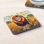 Lebhafte farbenfrohe Lion Mosaik Getränkeuntersetzer (Linke Seite)