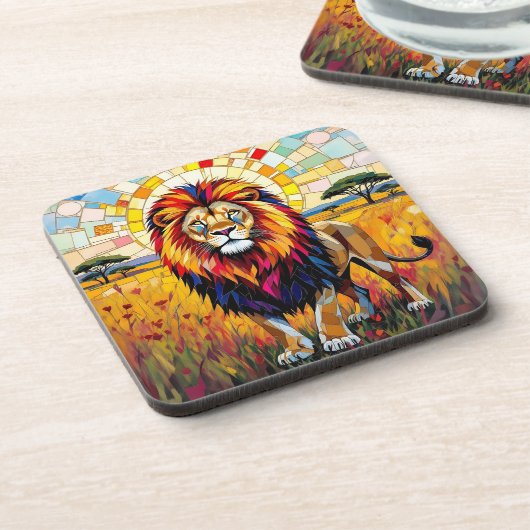 Lebhafte farbenfrohe Lion Mosaik Getränkeuntersetzer (Linke Seite)