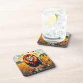 Lebhafte farbenfrohe Lion Mosaik Getränkeuntersetzer (Rechte Seite)
