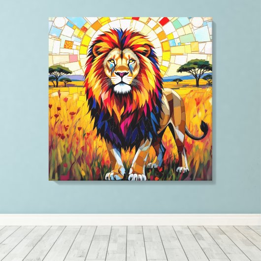 Lebhafte farbenfrohe Lion Mosaik Leinwanddruck (Insitu (Holzboden))