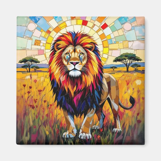 Lebhafte farbenfrohe Lion Mosaik Magnet (Vorne)