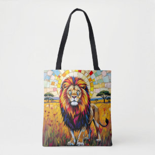 Lebhafte farbenfrohe Lion Mosaik Tasche