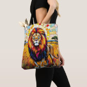 Lebhafte farbenfrohe Lion Mosaik Tasche (Von Nahem)