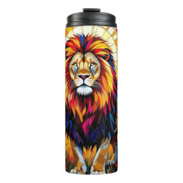 Lebhafte farbenfrohe Lion Mosaik Thermosbecher