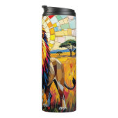 Lebhafte farbenfrohe Lion Mosaik Thermosbecher (Nach rechts gedreht)