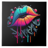 Lebhafte, farbenfrohe Lippen im Graffiti-Stil Fliese (Vorderseite)