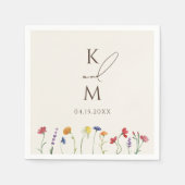 Lebhafte farbenfrohe Monogramm-Wildblume Blütenhoc Serviette (Vorderseite)