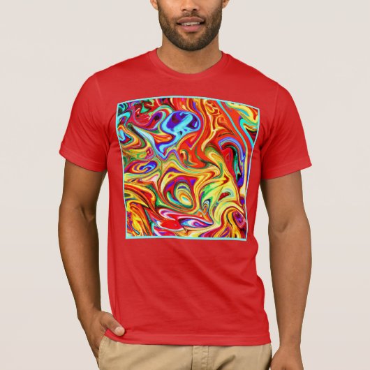 Lebhafte farbenfrohe Muster T-Shirt (Vorderseite)