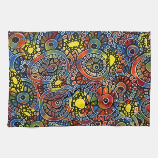 Lebhafte, farbenfrohe Oval Corals Original Abstrak Geschirrtuch (Horizontal)