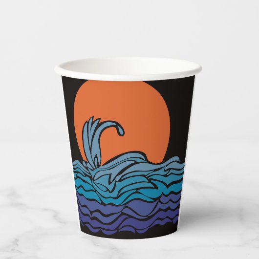 Lebhafte, farbenfrohe Ozeanwellen und Sonnenunterg Pappbecher (Vorderseite)