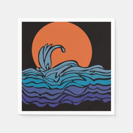 Lebhafte, farbenfrohe Ozeanwellen und Sonnenunterg Serviette (Vorderseite)