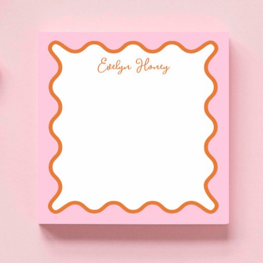 Lebhafte farbenfrohe rosa Orange Wavy Zigzag Borde Notizblock