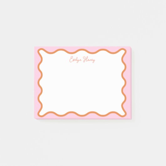 Lebhafte farbenfrohe rosa Orange Wavy Zigzag Borde Post-it Klebezettel (Vorderseite)