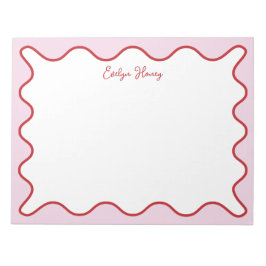 Lebhafte farbenfrohe rosa rote Wavy Zigzag Border Notizblock