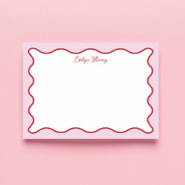 Lebhafte farbenfrohe rosa rote Wavy Zigzag Border Notizblock