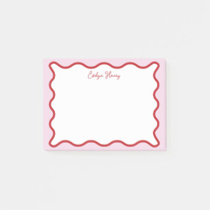 Lebhafte farbenfrohe rosa rote Wavy Zigzag Border Post-it Klebezettel