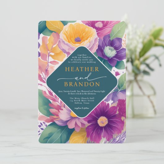 Lebhafte farbenfrohe Sommerkollektüre Einladung (Stehend Vorderseite)