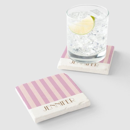 Lebhafte farbenfrohe Streifen lila trendige Hochze Steinuntersetzer (Seitenansicht)