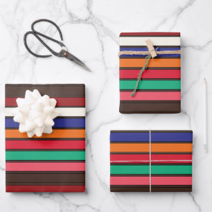 Lebhafte farbenfrohe Streifen zum Geburtstag Geschenkpapier Set