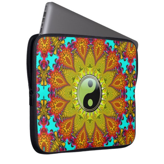 Lebhafte farbenfrohe Tribal Yin Yang Sonnenblume M Laptopschutzhülle (Vorne Rechts)