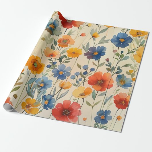 Lebhafte farbenfrohe Wiese Geschenkpapier (Ungerollt)