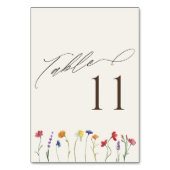 Lebhafte farbenfrohe Wildblume Blütenhochzeit Tischnummer (Rückseite)