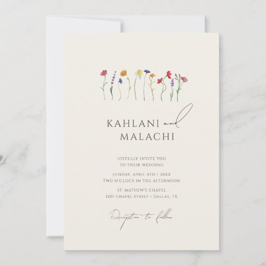 Lebhafte farbenfrohe Wildblume Foto Hochzeit Einladung (Vorderseite)