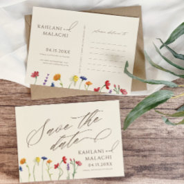 Lebhafte farbenfrohe Wildblume Moderne Hochzeit Save The Date