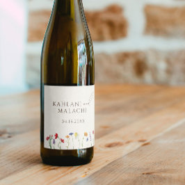 Lebhafte farbenfrohe Wildblume Moderne Hochzeit Weinetikett