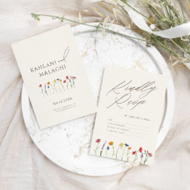 Lebhafte farbenfrohe Wildblume Modernes Hochzeitss Begleitkarte
