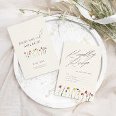 Lebhafte farbenfrohe Wildblume Modernes Hochzeitss Begleitkarte