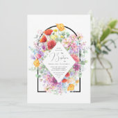 Lebhafte farbenfrohe Wildblumen Taufe Einladung (Stehend Vorderseite)